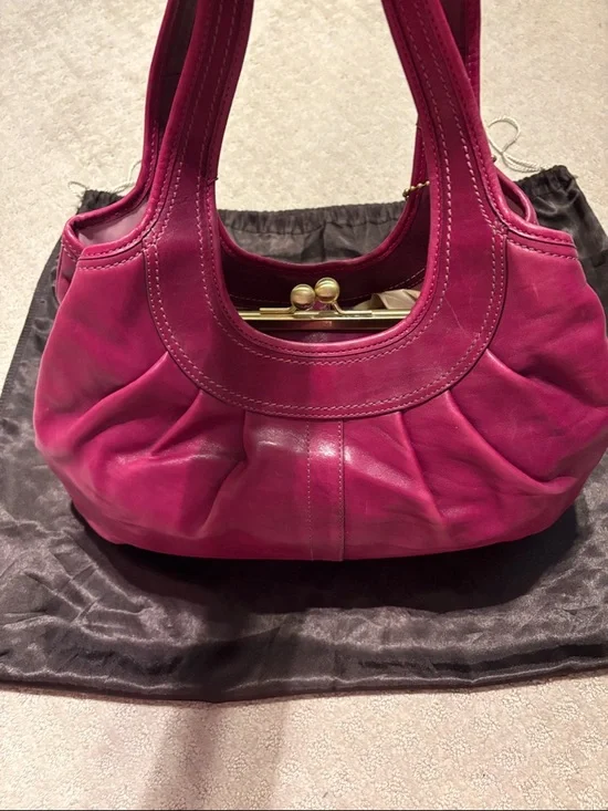 Coach Ergo Magenta Pleated Leather Shoulder Bag with Kiss-Lock Frame - Picture 1 of 14